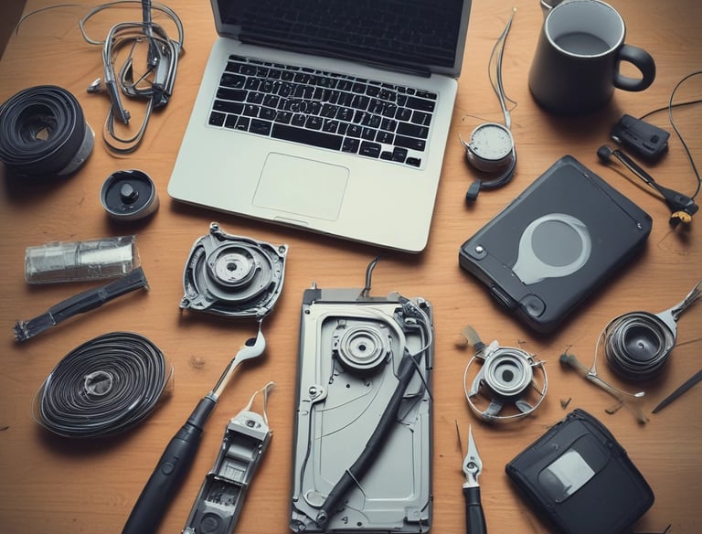 A clean, organized workspace with tools ready for laptop repair.