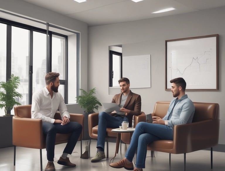 a man riding a skateboard down a street next to tall buildings