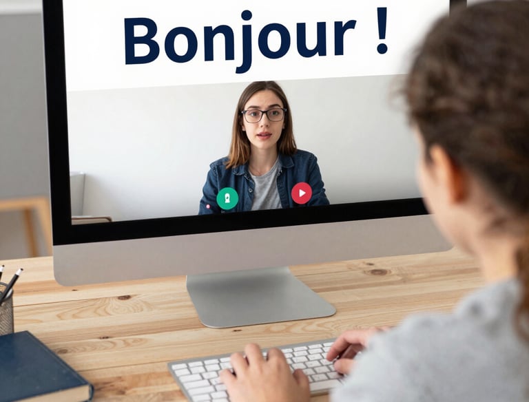 A focused student attending a personalized online French lesson at home.