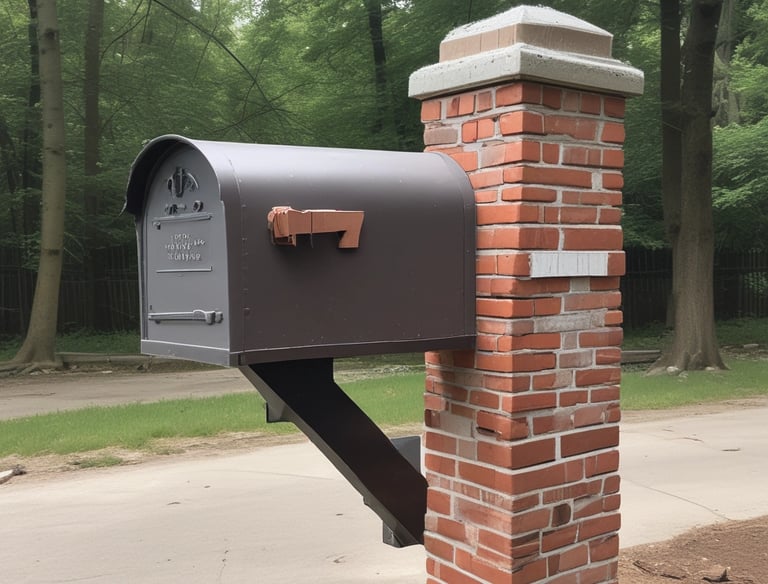 Brick mailbox column being repaired with fresh mortar by a skilled craftsman.