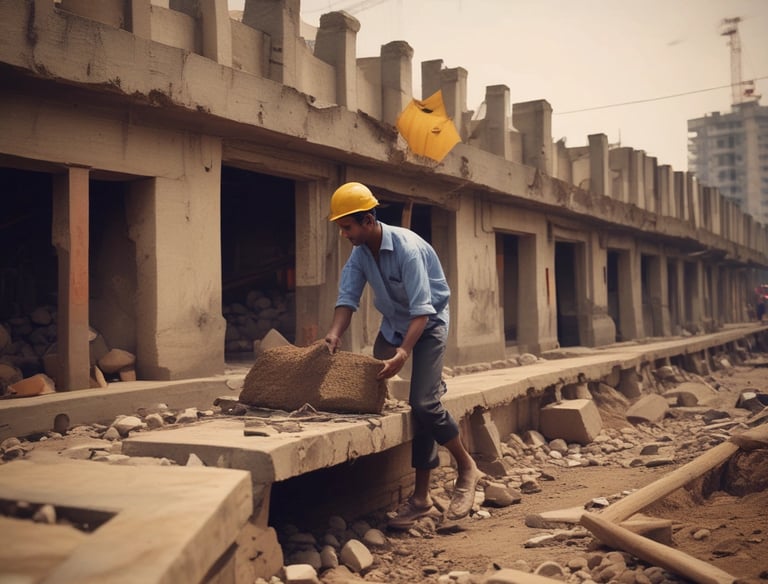 Construction site with workers and machinery actively building a contemporary home.