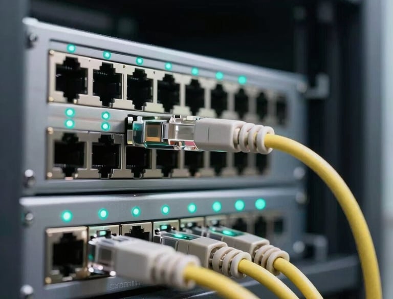 Modern computer hosting setup showing secure servers and high‑speed data processing.