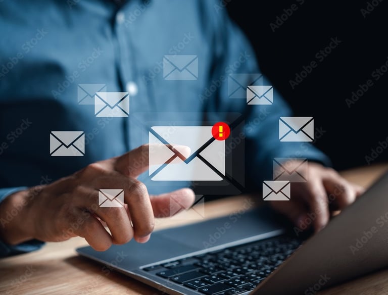 Digital email marketing illustration showing bulk email sending and campaign management.