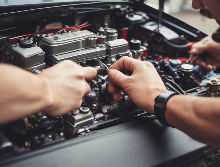 person tuning an engine