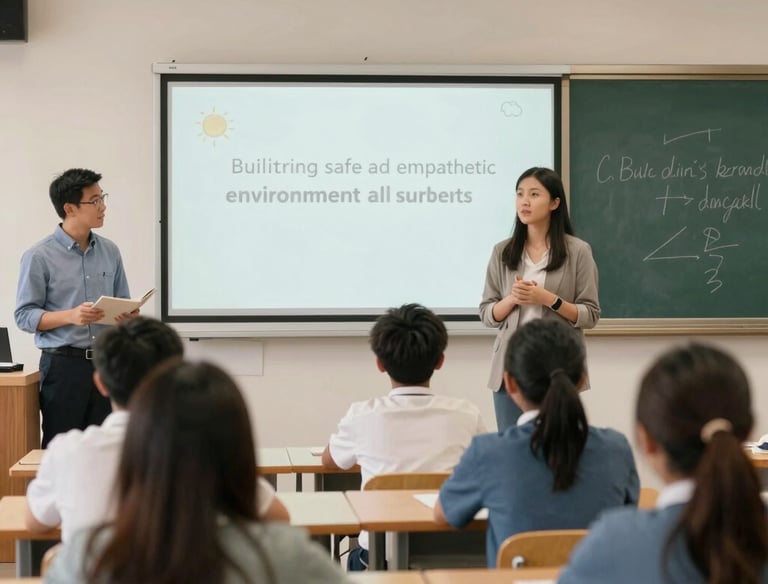 Counselor talking with a student in a bright, welcoming office.