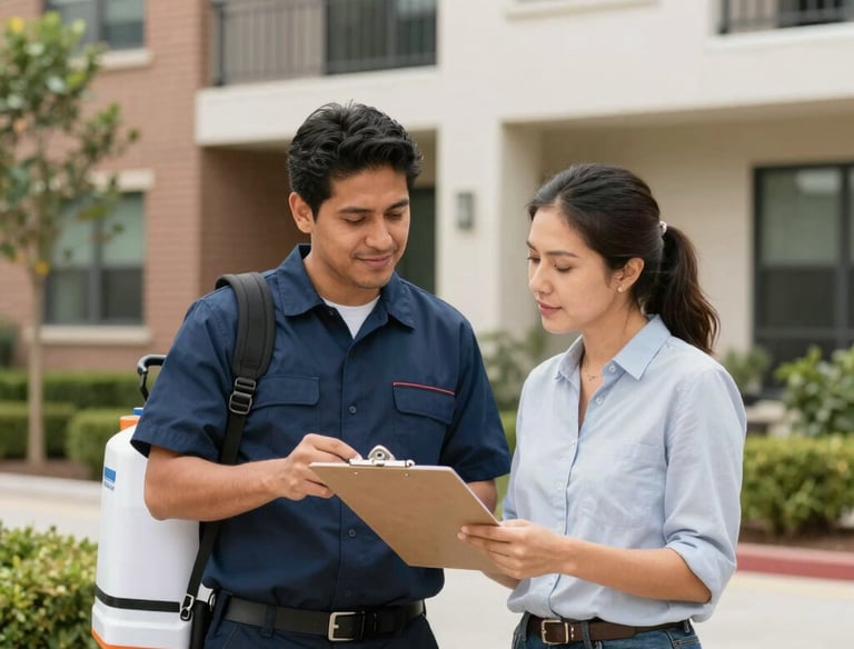 Close-up of a technician setting rodent traps in a commercial kitchen.
