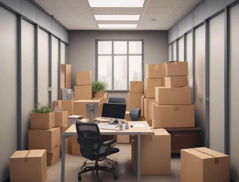 A secure closed container loaded with office equipment ready for transport.