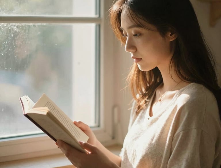 A cozy journal with a pen resting on a wooden table surrounded by flowers.