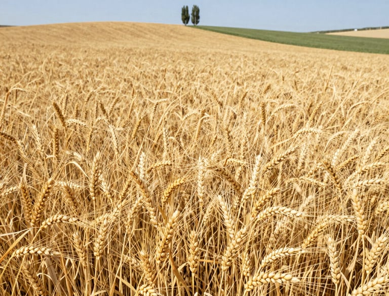 A technician carefully applying vegetation treatment on a lush green farmland under a clear sky.