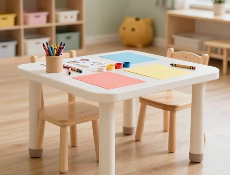 Children joyfully painting and crafting together in a bright classroom.