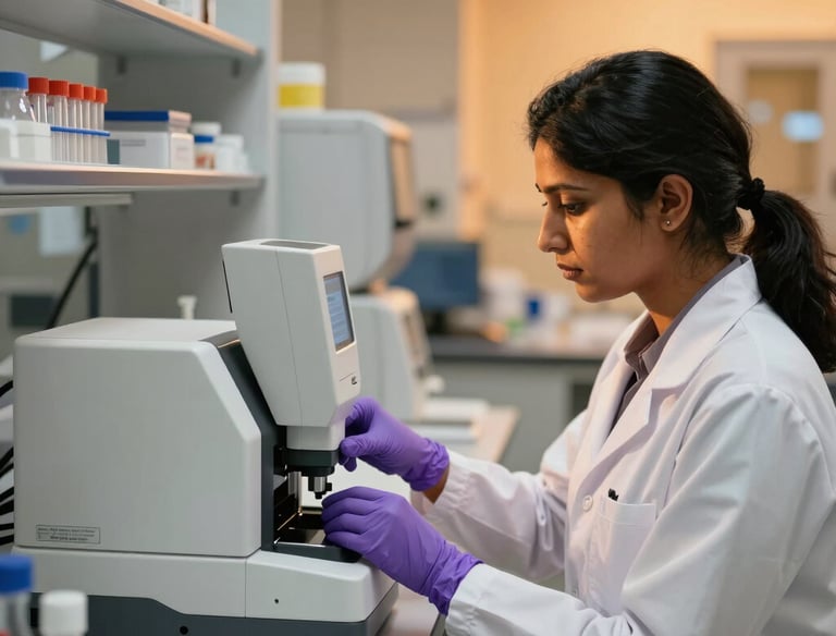 Close-up of a scientist mixing compounds in a sterile lab environment.