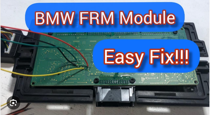 A BMW FRM footwell module circuit board with wires attached for easy repair and programming.