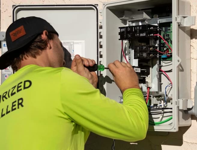 Electrician fixing a circuit breaker in Chico, ca