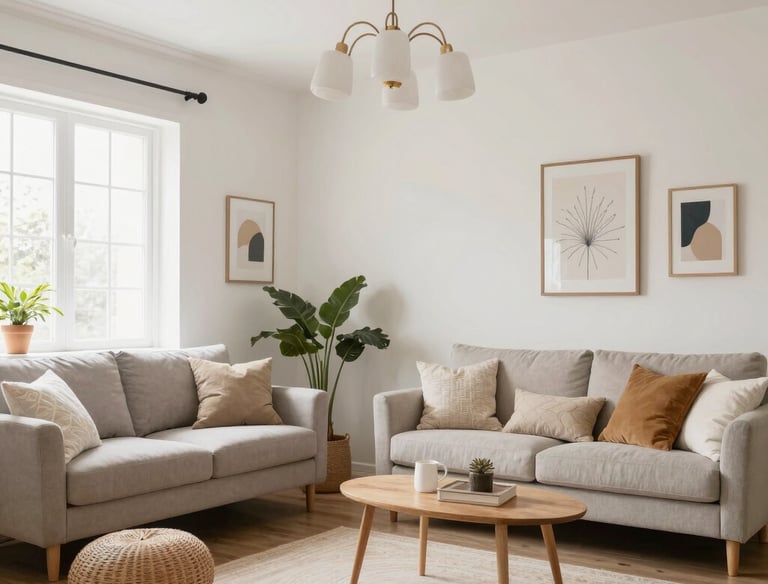 A freshly painted living room with bright walls and modern decor.