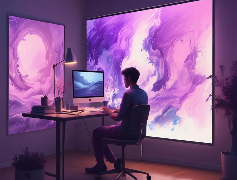 a man riding a skateboard down a street next to tall buildings