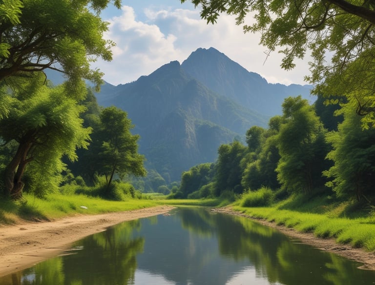 A serene scene of a person meditating outdoors surrounded by soft natural colors.