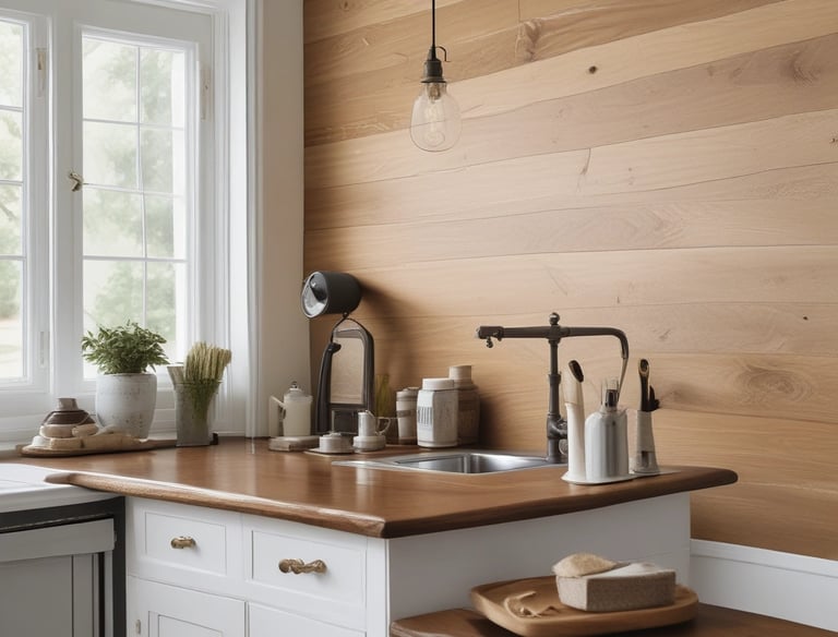 Close-up of skilled hands crafting wood details on a home interior.