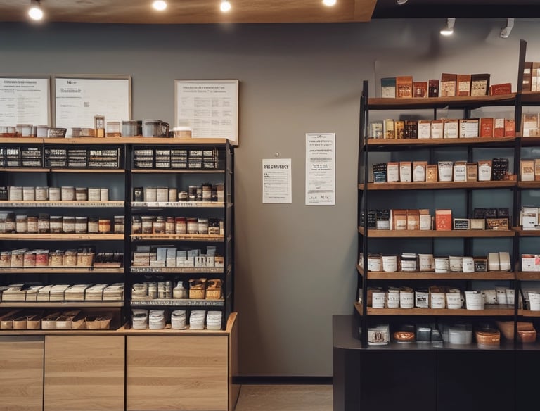 Close-up of hands adjusting pricing tags on products.