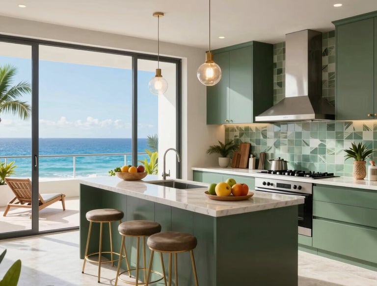 Bright, modern kitchen with custom cabinetry and sleek countertops.