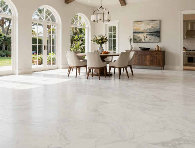 Elegant bathroom featuring new tile, vanity, and lighting fixtures.