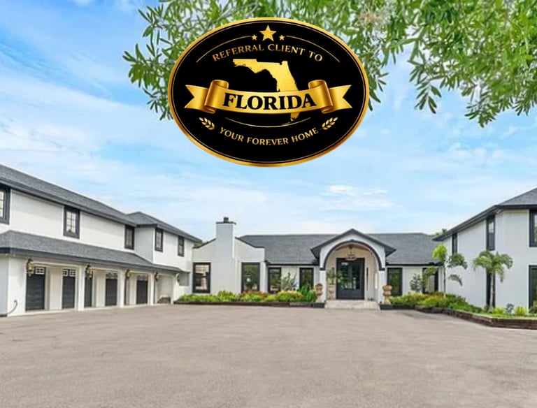 a large house with a black and white sign that says florida