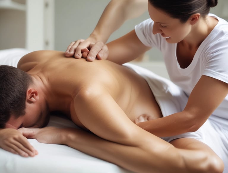Close-up of hands gently performing lymphatic drainage massage on a client's arm.