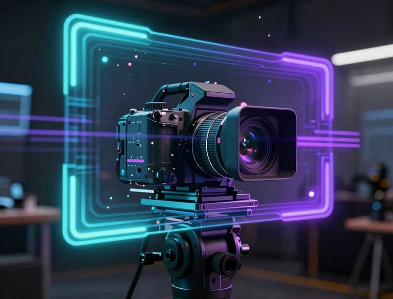 Futuristic digital human with cinematic VFX in a sleek luxury real estate setting.