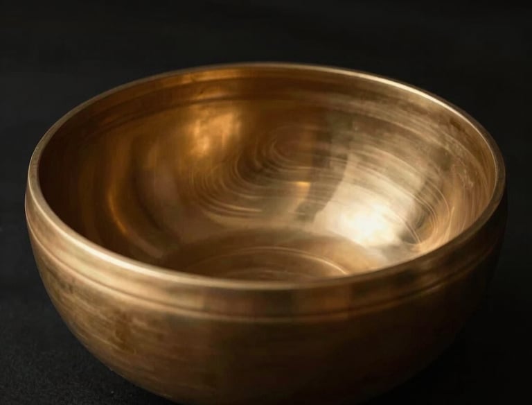 A serene sound bath scene with gentle light rays illuminating a calm space.