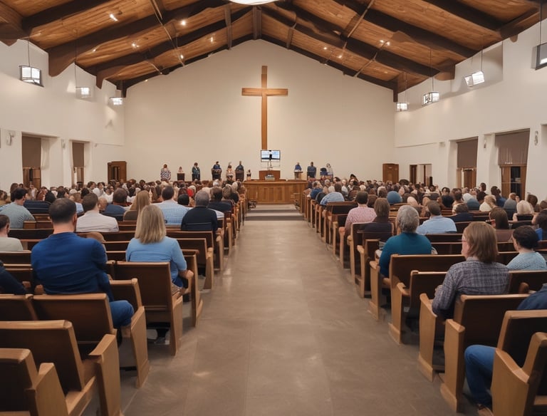 Photo of the congregation during a lively worship service at First Southern Baptist Church in Chino Valley.