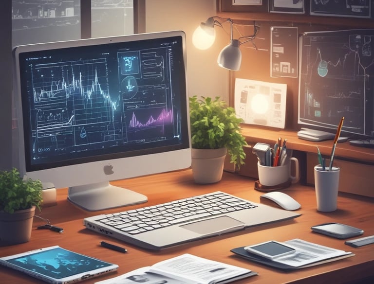 a man riding a skateboard down a street next to tall buildings