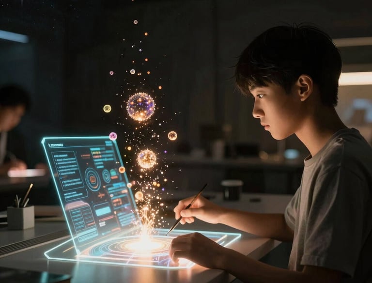 A serene meditation scene with soft golden light filtering through ancient trees.