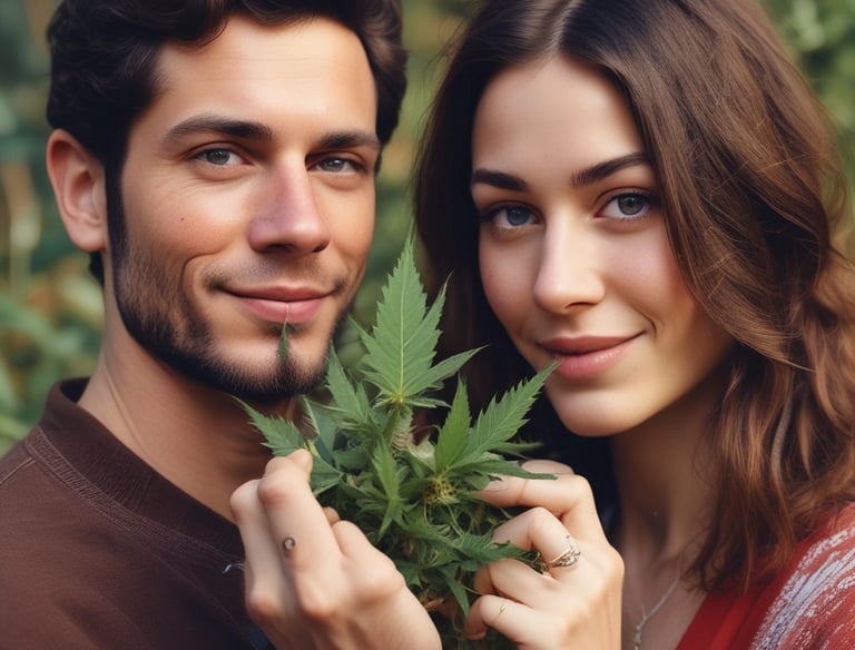 a man and a woman holding marijuana in their hands
