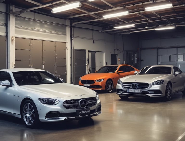 a black car in a garage