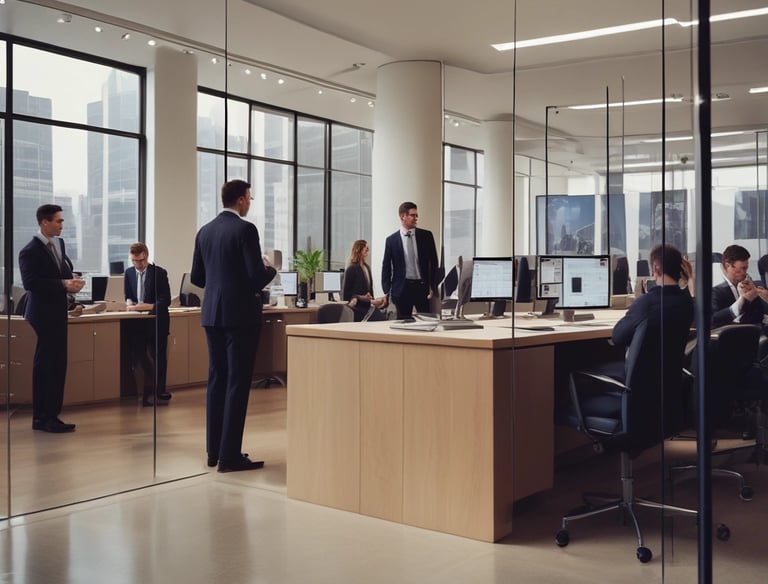 Elegant workspace with minimalist design and navy blue elements.