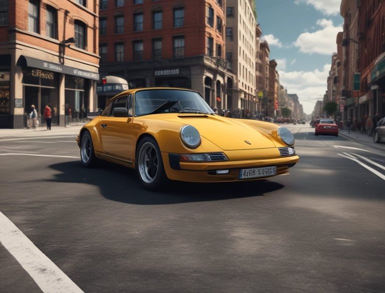Shiny new car parked on city street