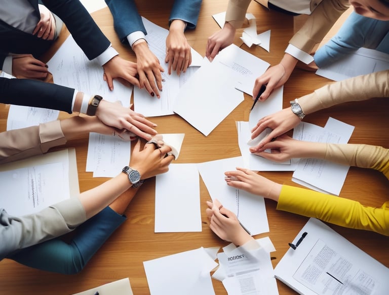 A smiling HR specialist conducting an employee meeting.