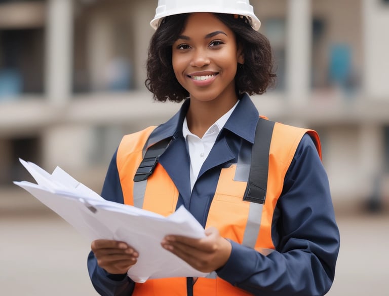 Technician inspecting drainage system in a clean urban environment.