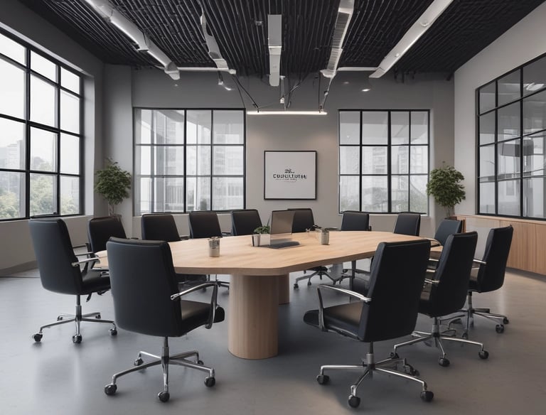 A professional consultant explaining paymaster services to a client in a modern office with American flag colors.