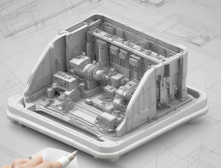 A 3D printer in action, with a partially completed black object on the print bed. The machine features transparent casing, metal components, and a control panel displaying settings and progress information.