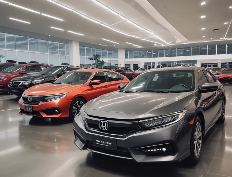 Several cars are parked in front of a dealership with a large window displaying the words 'Buy happy' and 'Brown's Fairfax Mazda'. The focus is on the cars in the foreground, while the dealership building is partially visible in the background.