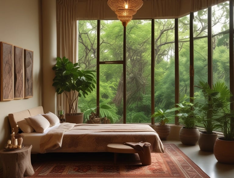 Peaceful wellness session with calming natural elements and soft lighting.