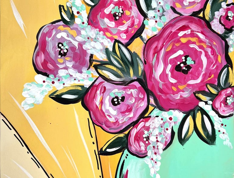 a painting of a vase with flowers in a vase