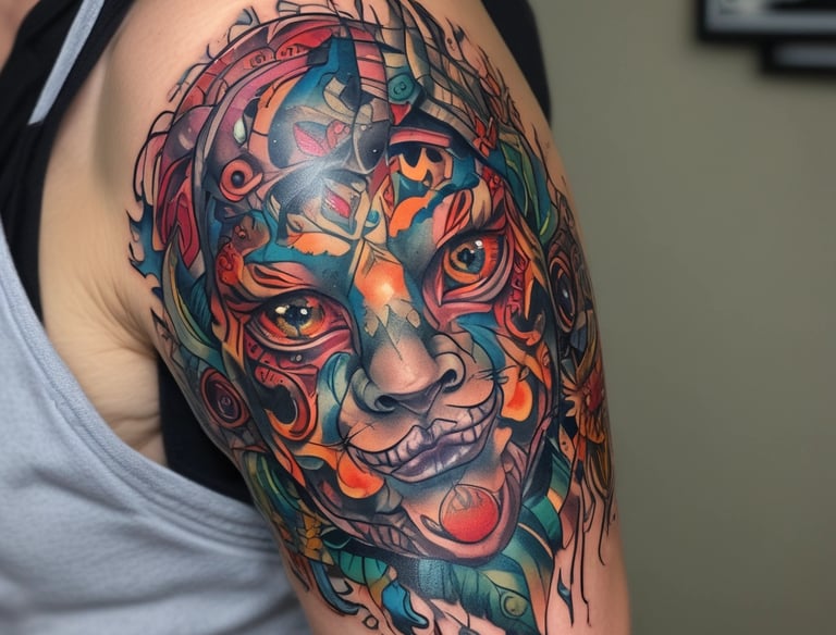 a man with a tattoo on his arm, neo-traditional tattoo