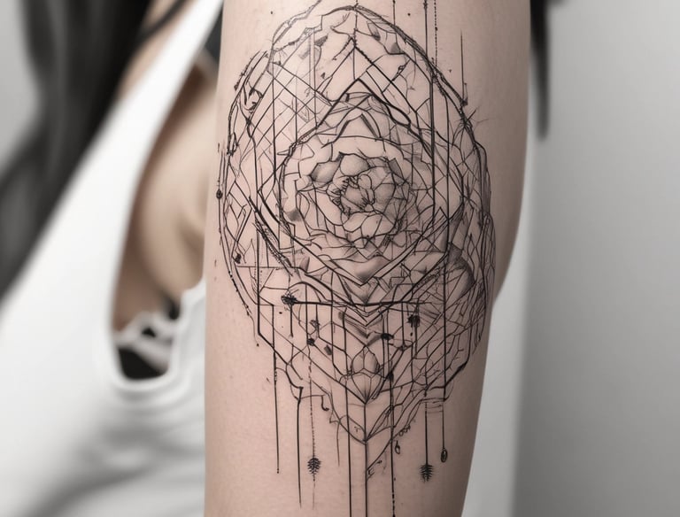 a woman's arm tattoo of a flower in minimalism linework style