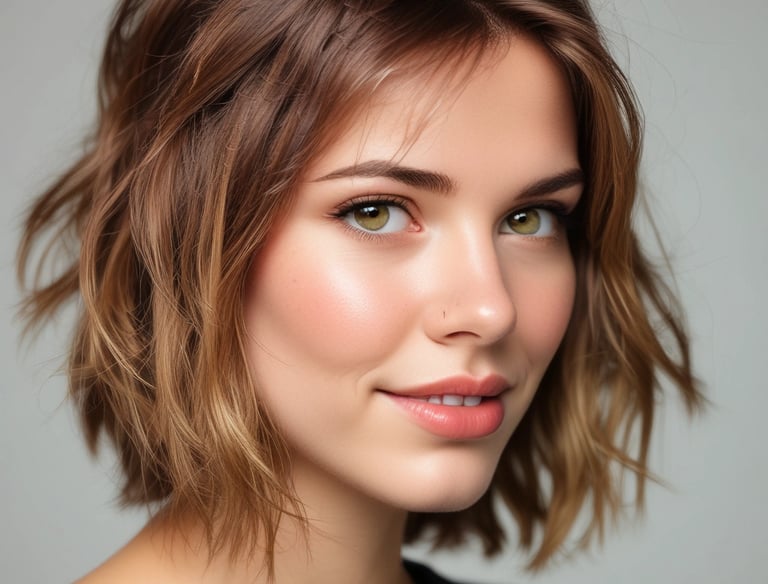 A hairstylist cutting a woman's hair in a stylish salon setting.