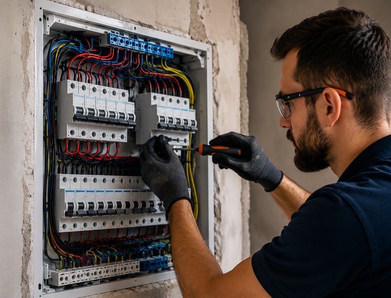 Pose d’un tableau électrique moderne dans le cadre d’une installation électrique résidentielle.