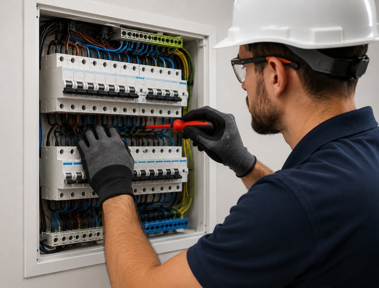 Pose d’un tableau électrique moderne dans le cadre d’une installation électrique résidentielle.