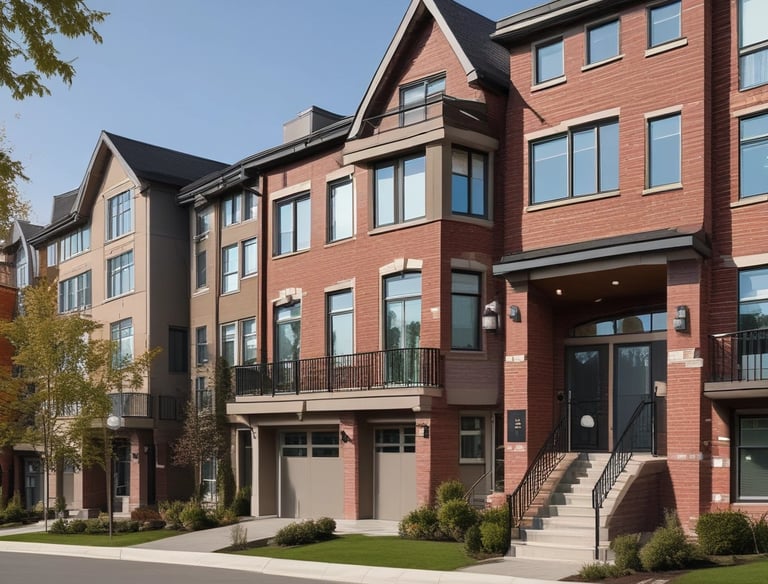 a man riding a skateboard down a street next to tall buildings