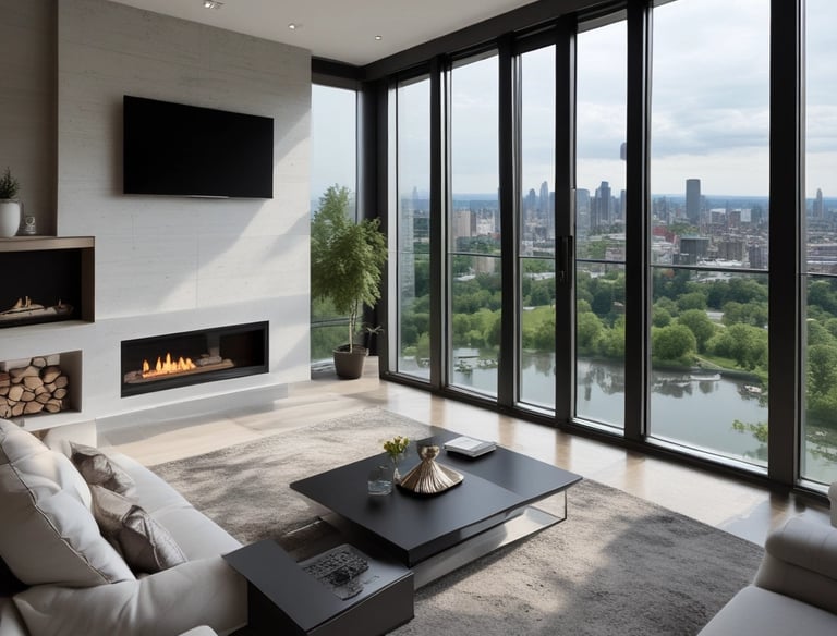A stunning luxury penthouse with panoramic city views.