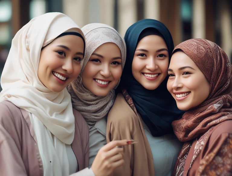 Sekelompok wanita berhijab yang sedang tertawa